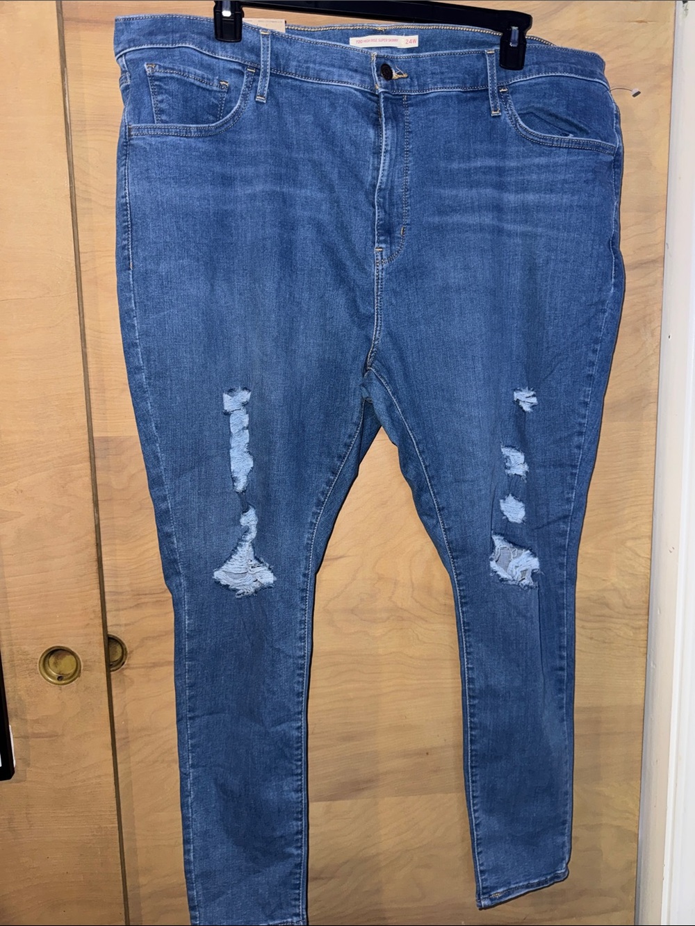 Women's Skinny Distressed Plus Size Jeans - Blue Stretch Denim
